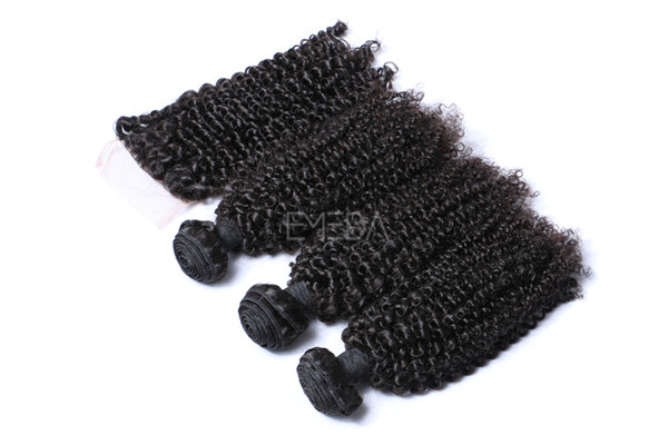 3 bundles afro kinky curl virgin hair weaves with closure  zj0030